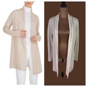 +Beryll Women's 100% Cashmere Open Front Long Cardigan knit Sweater Oatmeal